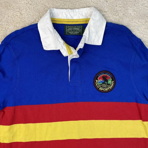 [M] POLO RALPH LAUREN Sportsman Terrain Rugby Long Sleeve Shirt Blue Red Stripes - Picture 2 of 7